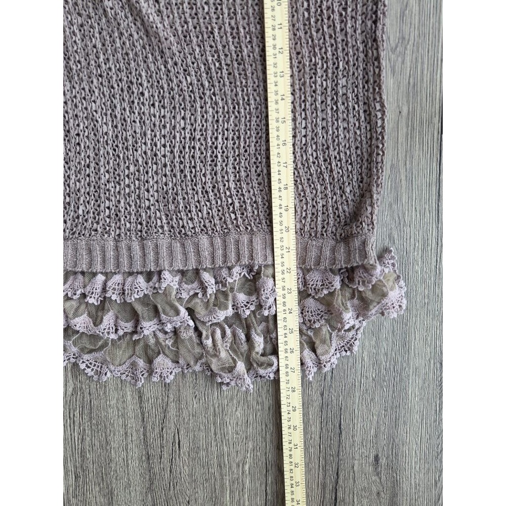 Entro Fairy Grunge Crochet Sweater M Lace Ruffle Hem Boho Festival Taupe - Picture 9 of 10
